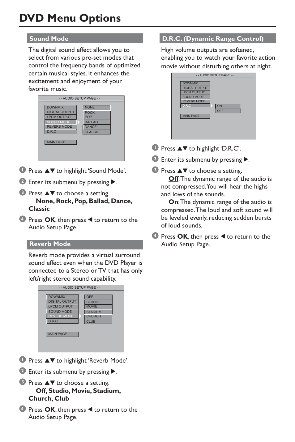 Dvd menu options | Philips DivX DVD Player User Manual | Page 28 / 40
