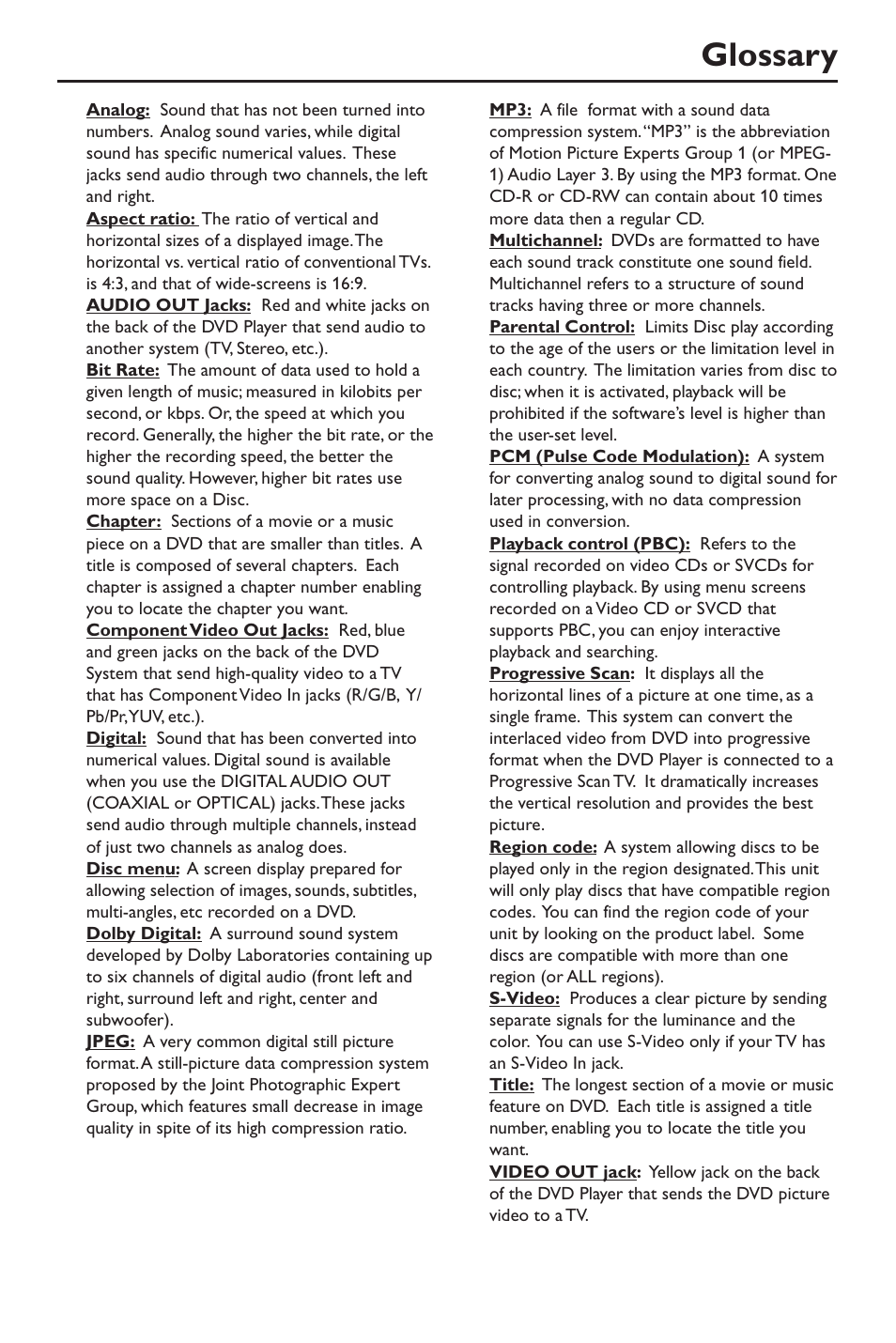 Glossary | Philips DivX DVD Player User Manual | Page 37 / 40