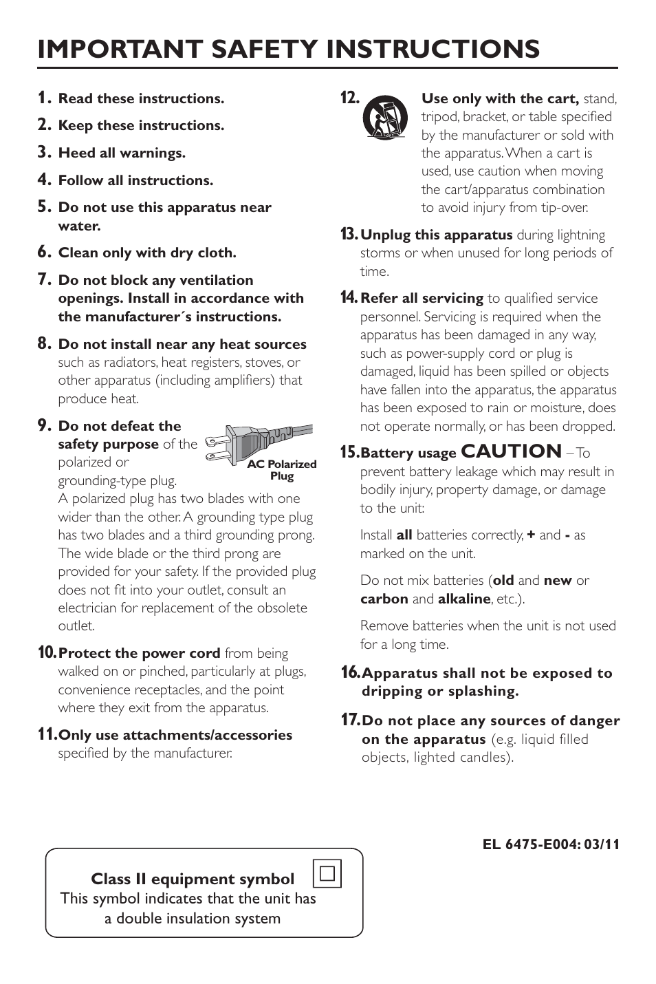 Important safety instructions, Caution | Philips DivX DVD Player User Manual | Page 4 / 40