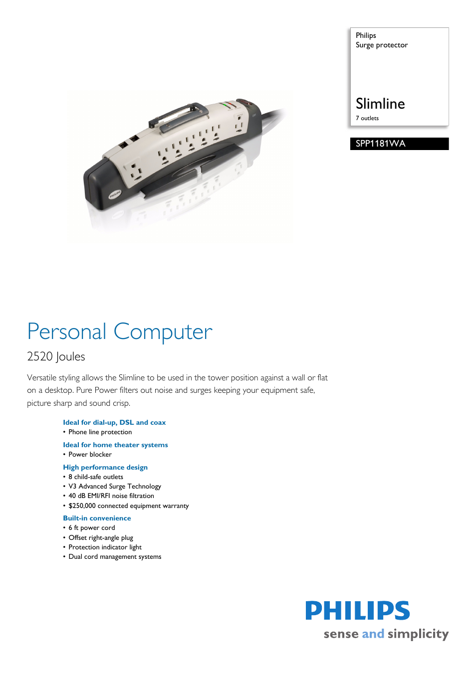 Philips SPP1181WA-17 User Manual | 2 pages