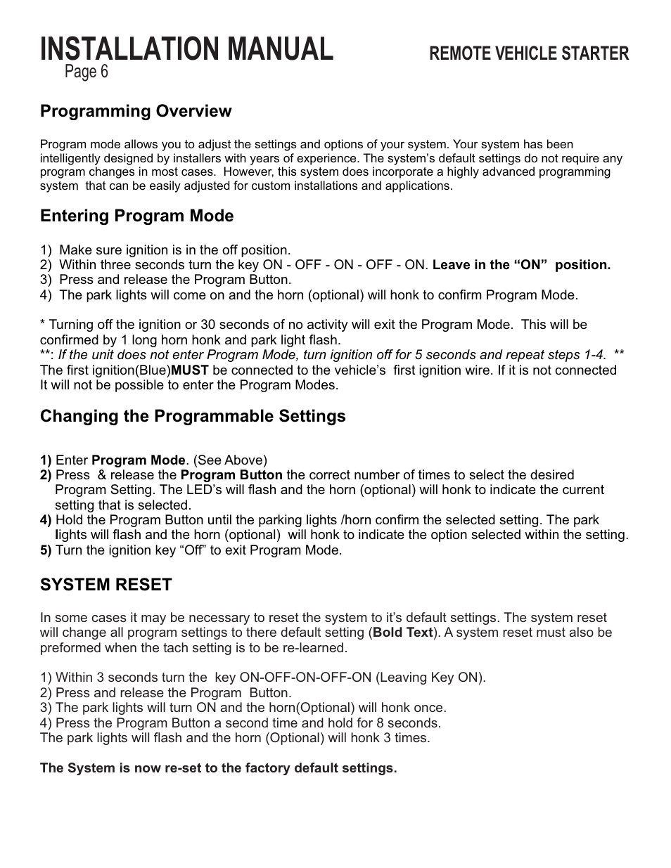 Installation manual, Remote vehicle starter | Ultra Start 1150 Series User Manual | Page 6 / 8