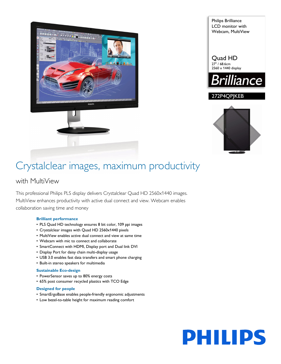 Philips 272P4QPJKEB-00 User Manual | 3 pages