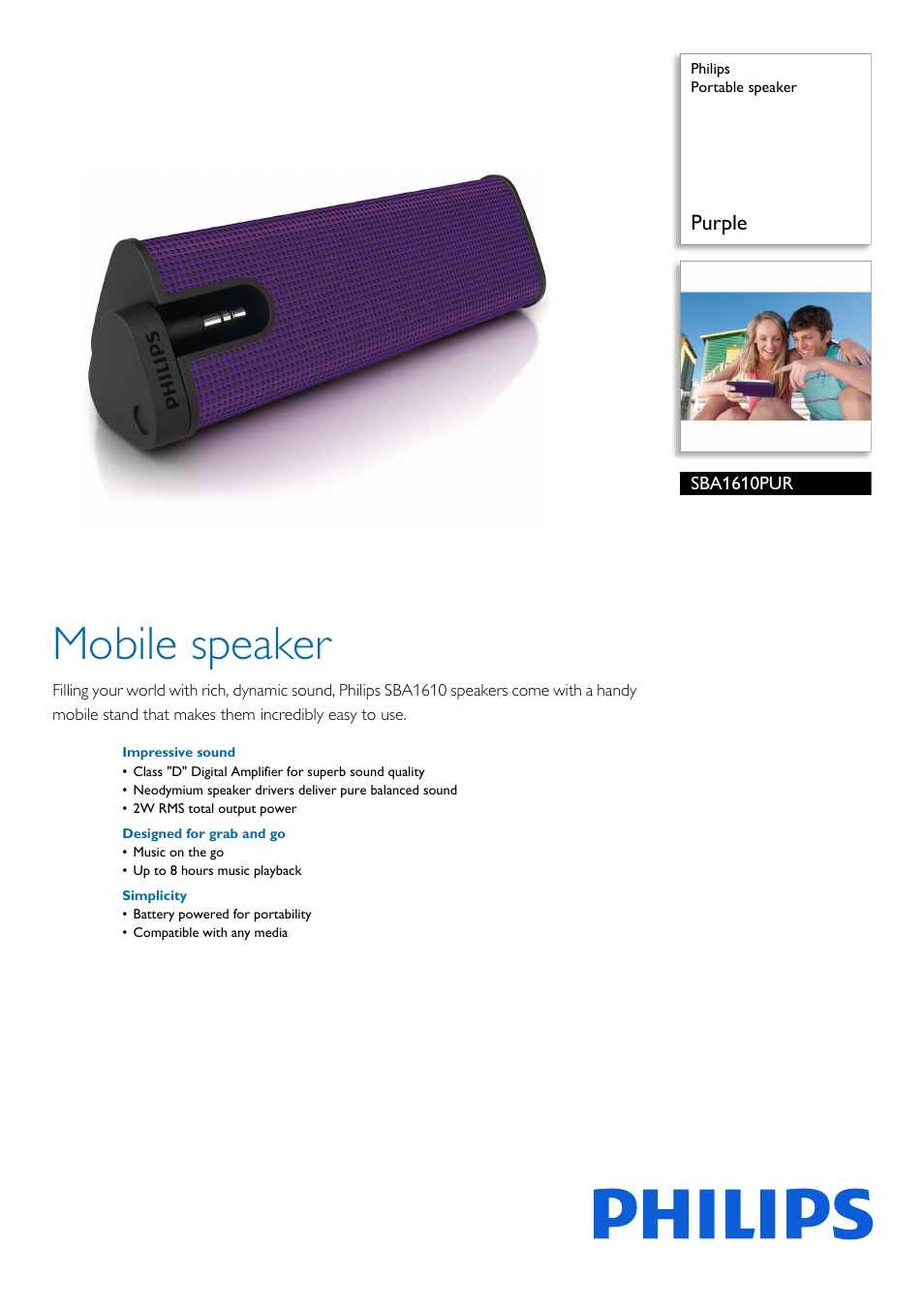 Philips SBA1610PUR-00 User Manual | 2 pages