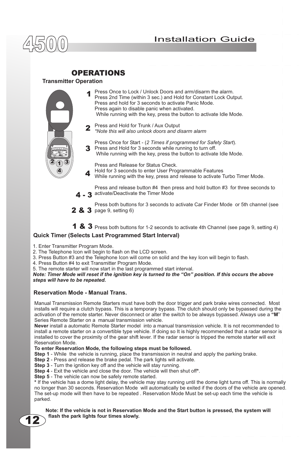 Operations other features, Installation guide | Ultra Start 4500M User Manual | Page 12 / 16