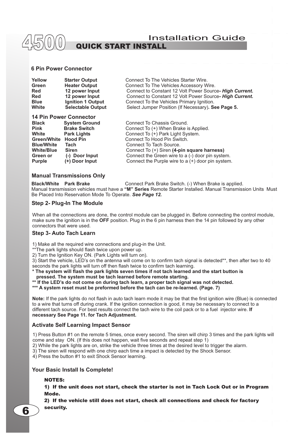 Installation guide, Installation guide quick start install, Your basic installation is now complete | Programming | Ultra Start 4500M User Manual | Page 6 / 16