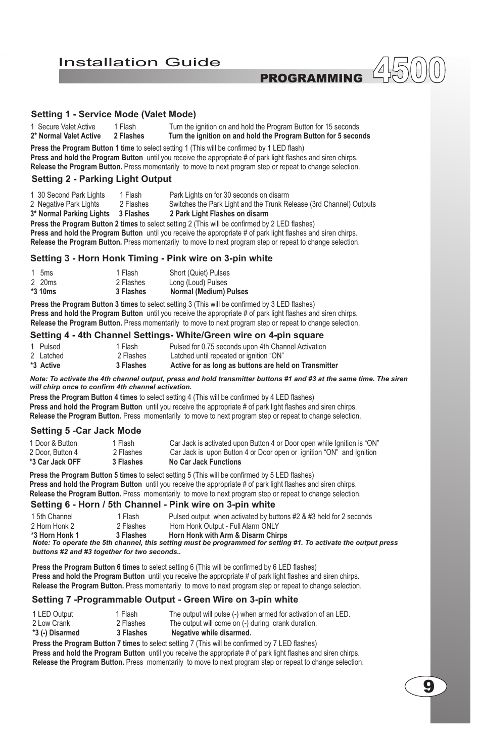 Installation guide, Installation guide programming programming | Ultra Start 4500M User Manual | Page 9 / 16