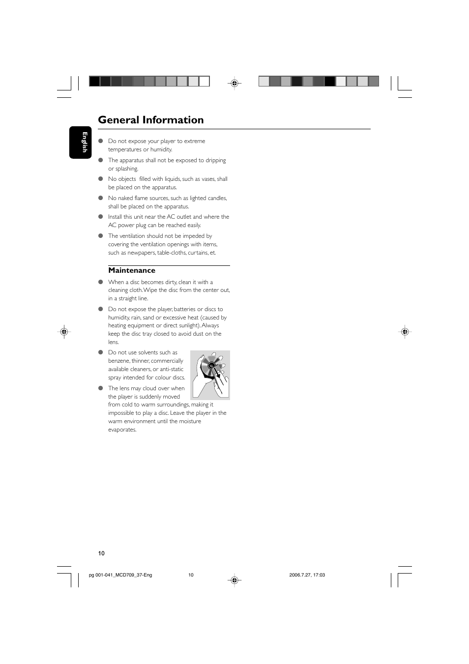 General information, Maintenance | Philips MCD709-37 User Manual | Page 10 / 44