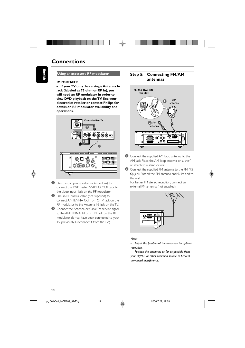 Connections | Philips MCD709-37 User Manual | Page 14 / 44