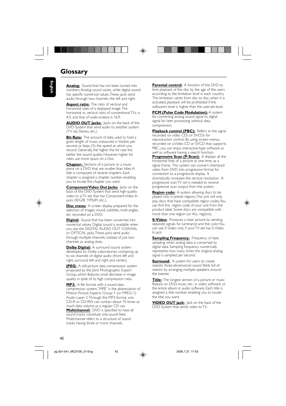 Glossary | Philips MCD709-37 User Manual | Page 42 / 44