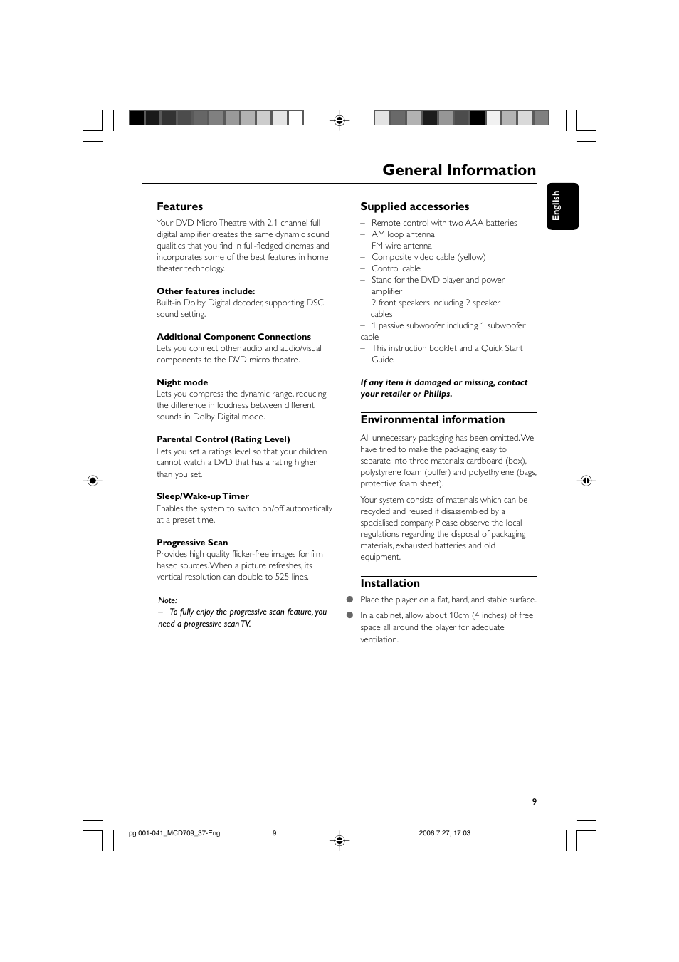General information | Philips MCD709-37 User Manual | Page 9 / 44