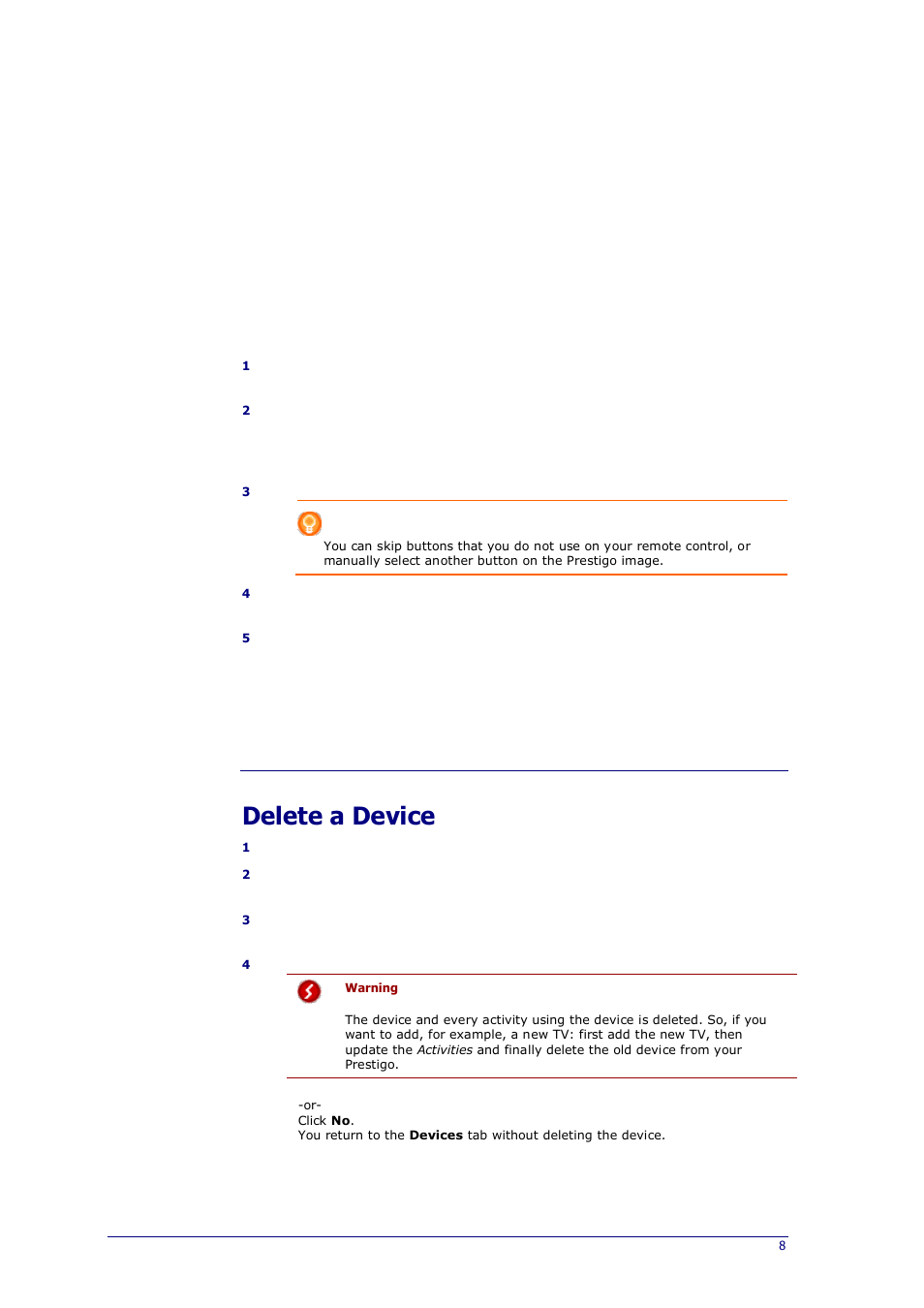 Delete a device | Philips Prestigo Universal remote control SRT8215 Touch 15 in 1 User Manual | Page 12 / 50