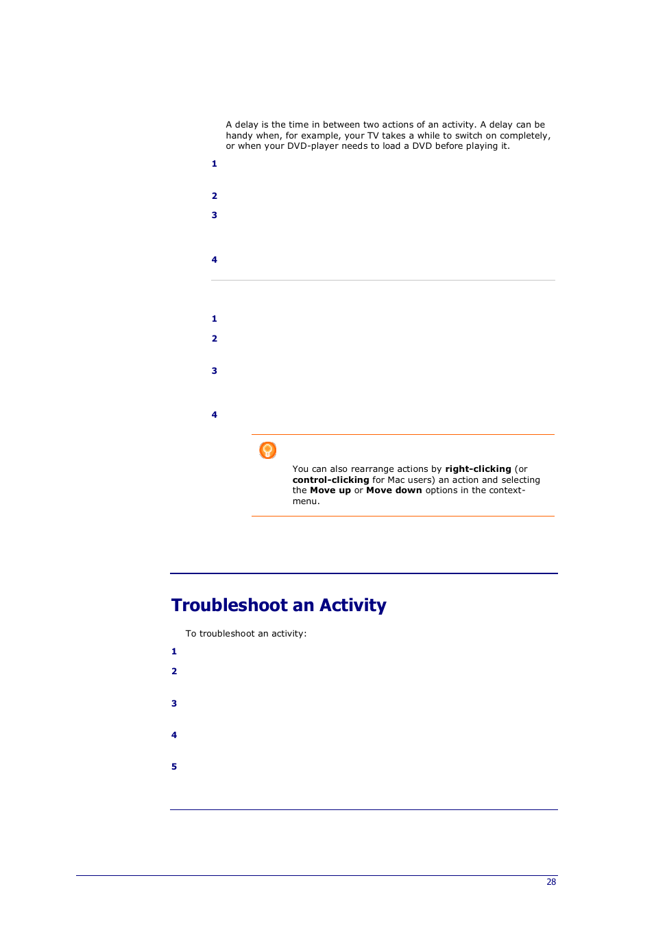 Experiencing problems with your activity, Troubleshoot an activity | Philips Prestigo Universal remote control SRT8215 Touch 15 in 1 User Manual | Page 32 / 50