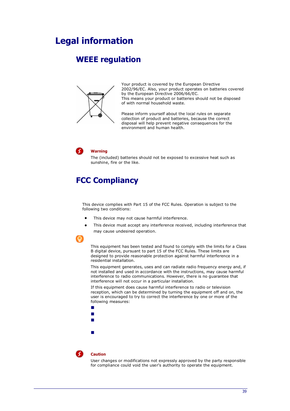 Legal information, Weee regulation, Fcc compliancy | Philips Prestigo Universal remote control SRT8215 Touch 15 in 1 User Manual | Page 43 / 50