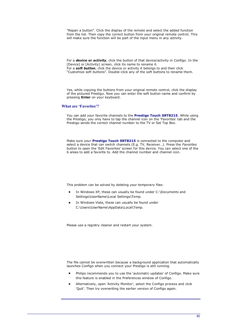 Configo application - for windows, Configo application - for mac | Philips Prestigo Universal remote control SRT8215 Touch 15 in 1 User Manual | Page 49 / 50