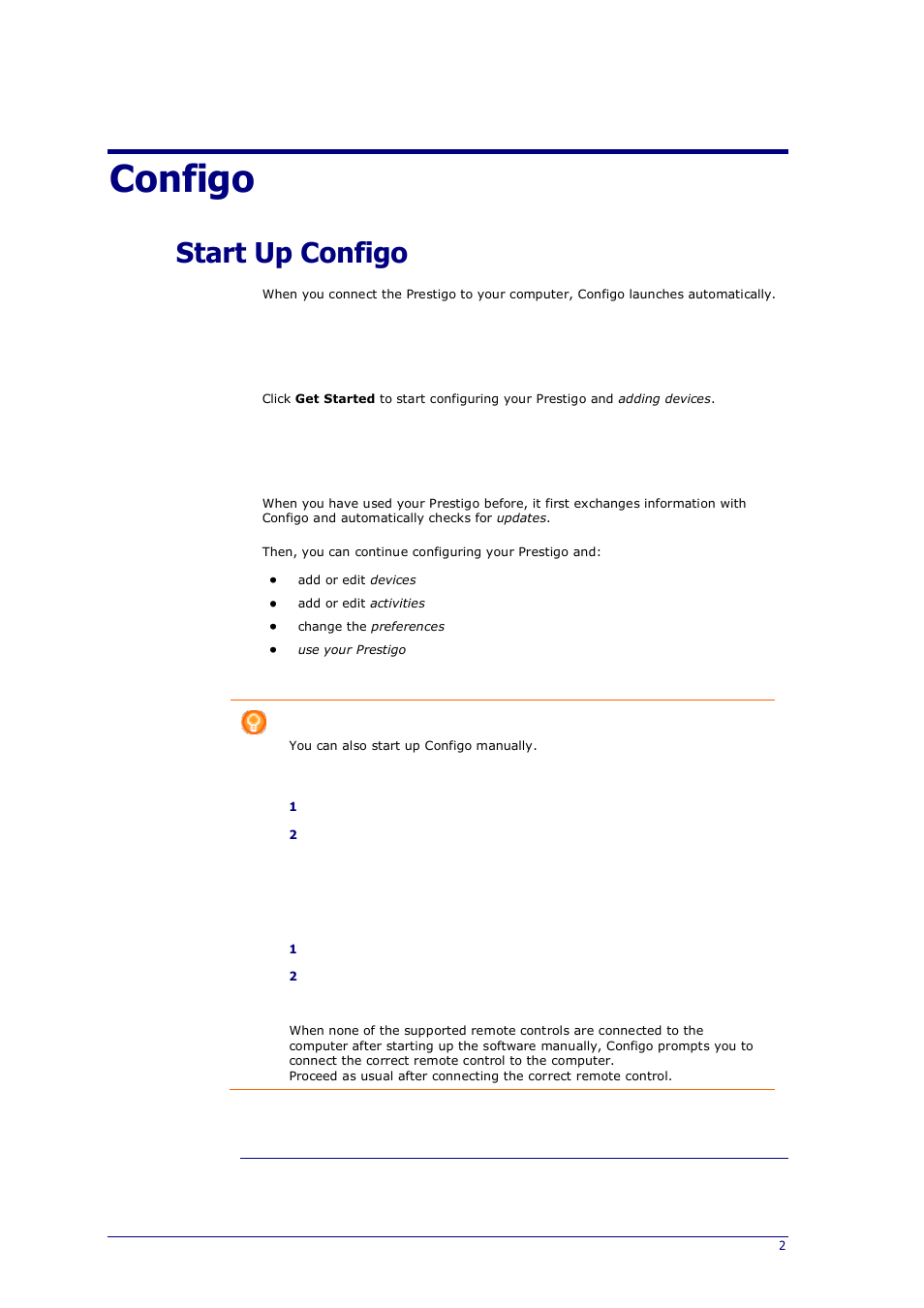 Configo, Start up configo | Philips Prestigo Universal remote control SRT8215 Touch 15 in 1 User Manual | Page 6 / 50