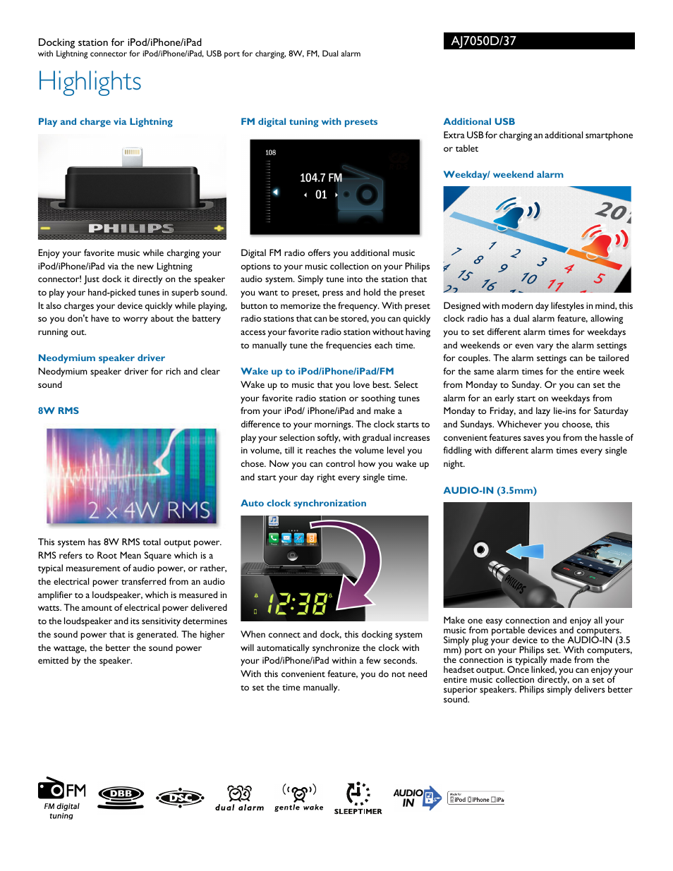 Highlights | Philips AJ7050D-37 User Manual | Page 2 / 3