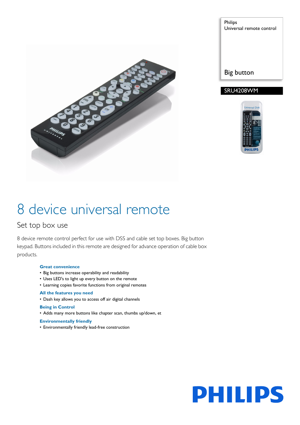 Philips SRU4208WM-17 User Manual | 2 pages