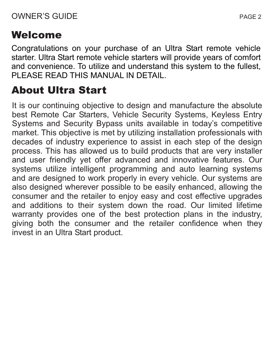 Welcome, About ultra start | Ultra Start 1175 Series User Manual | Page 2 / 8