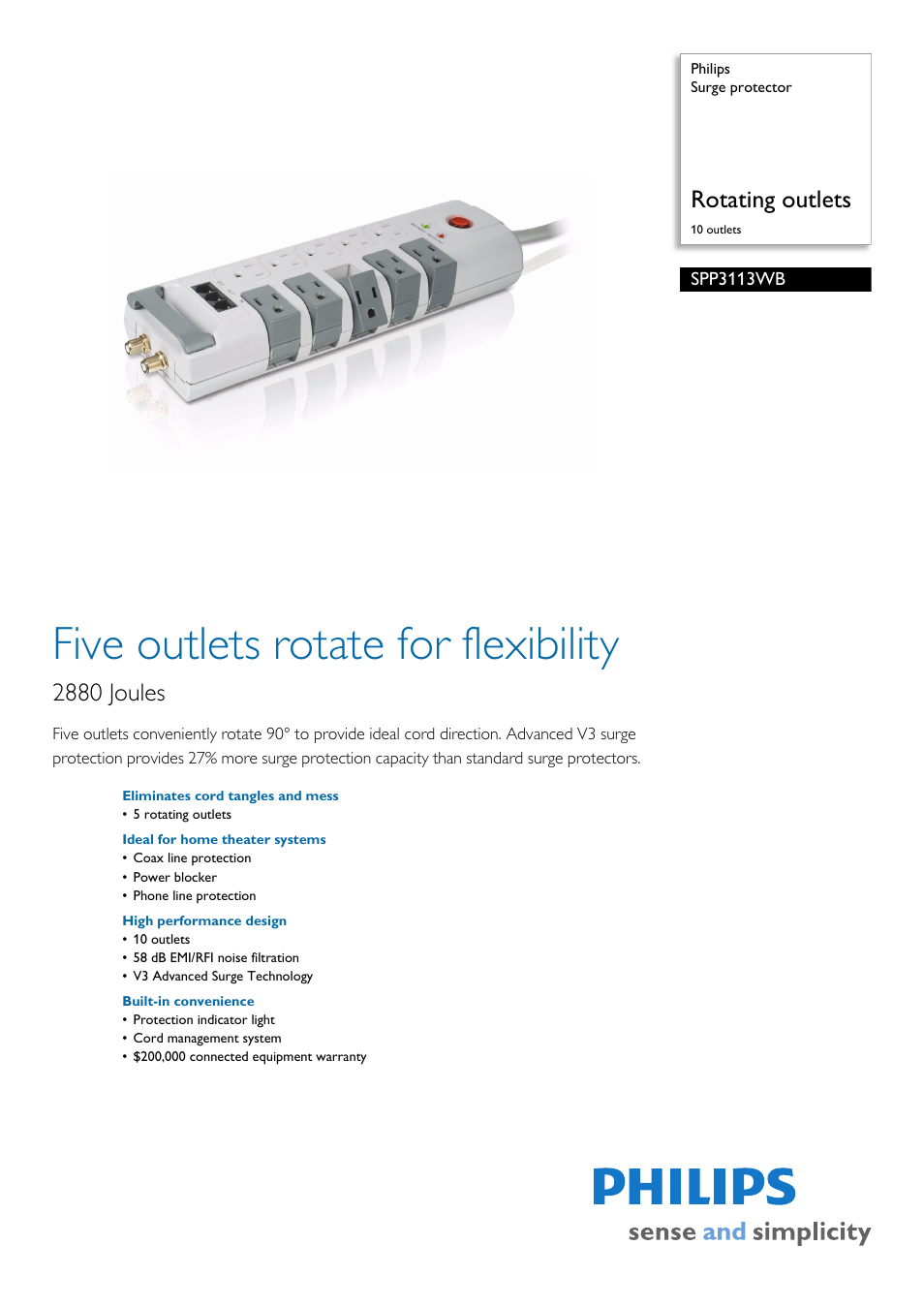 Philips SPP3113WB-17 User Manual | 2 pages