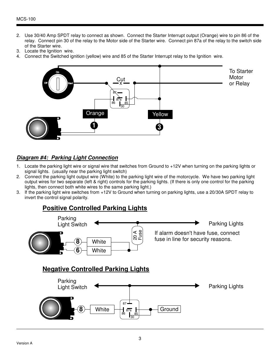 Positive controlled parking lights, Negative controlled parking lights | Ultra Start MCS-100 User Manual | Page 3 / 8