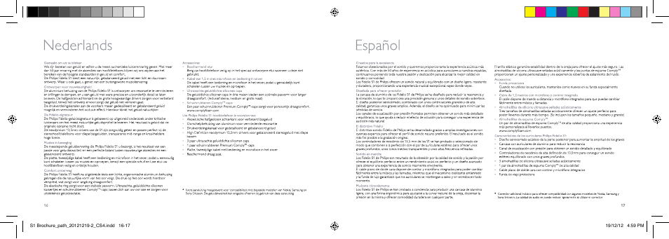 Nederlands, Nederlands español | Philips S1-00 User Manual | Page 9 / 12