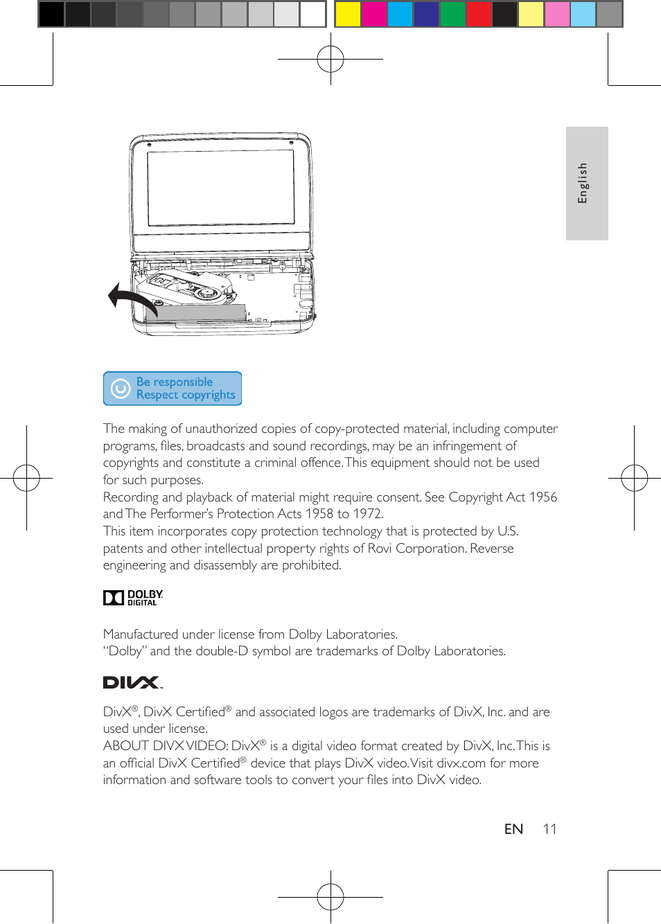 Philips Portable DVD Player PD9030 23cm- 9" LCD 5-hr playtime USB User Manual | Page 11 / 31