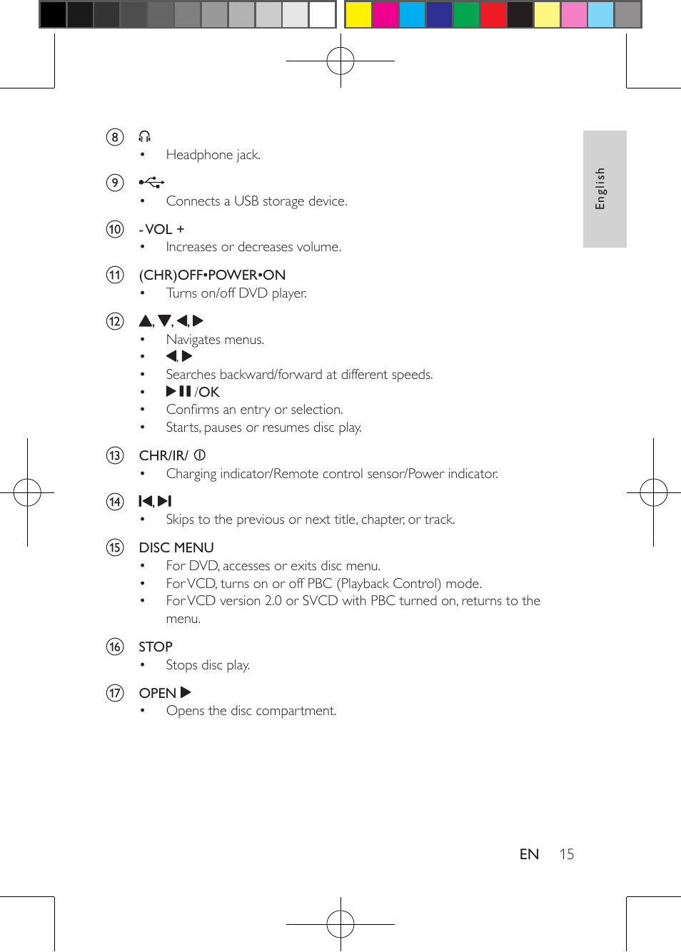 Philips Portable DVD Player PD9030 23cm- 9" LCD 5-hr playtime USB User Manual | Page 15 / 31