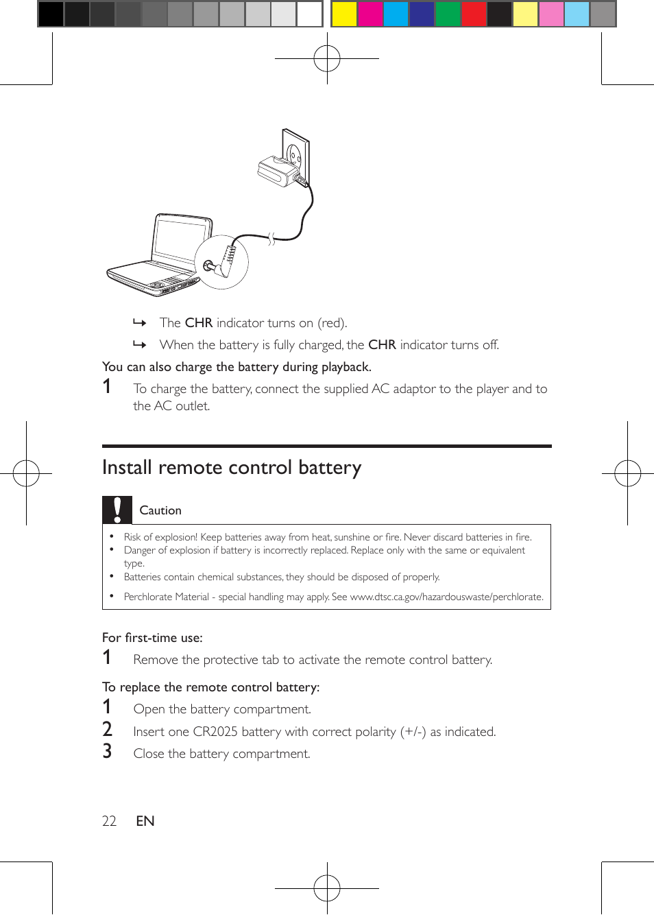 Install remote control battery, Connect additional equipment | Philips Portable DVD Player PD9030 23cm- 9" LCD 5-hr playtime USB User Manual | Page 22 / 31