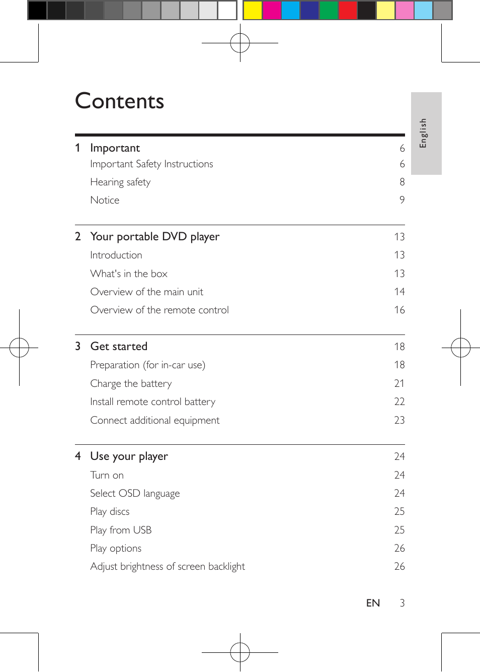 Philips Portable DVD Player PD9030 23cm- 9" LCD 5-hr playtime USB User Manual | Page 3 / 31