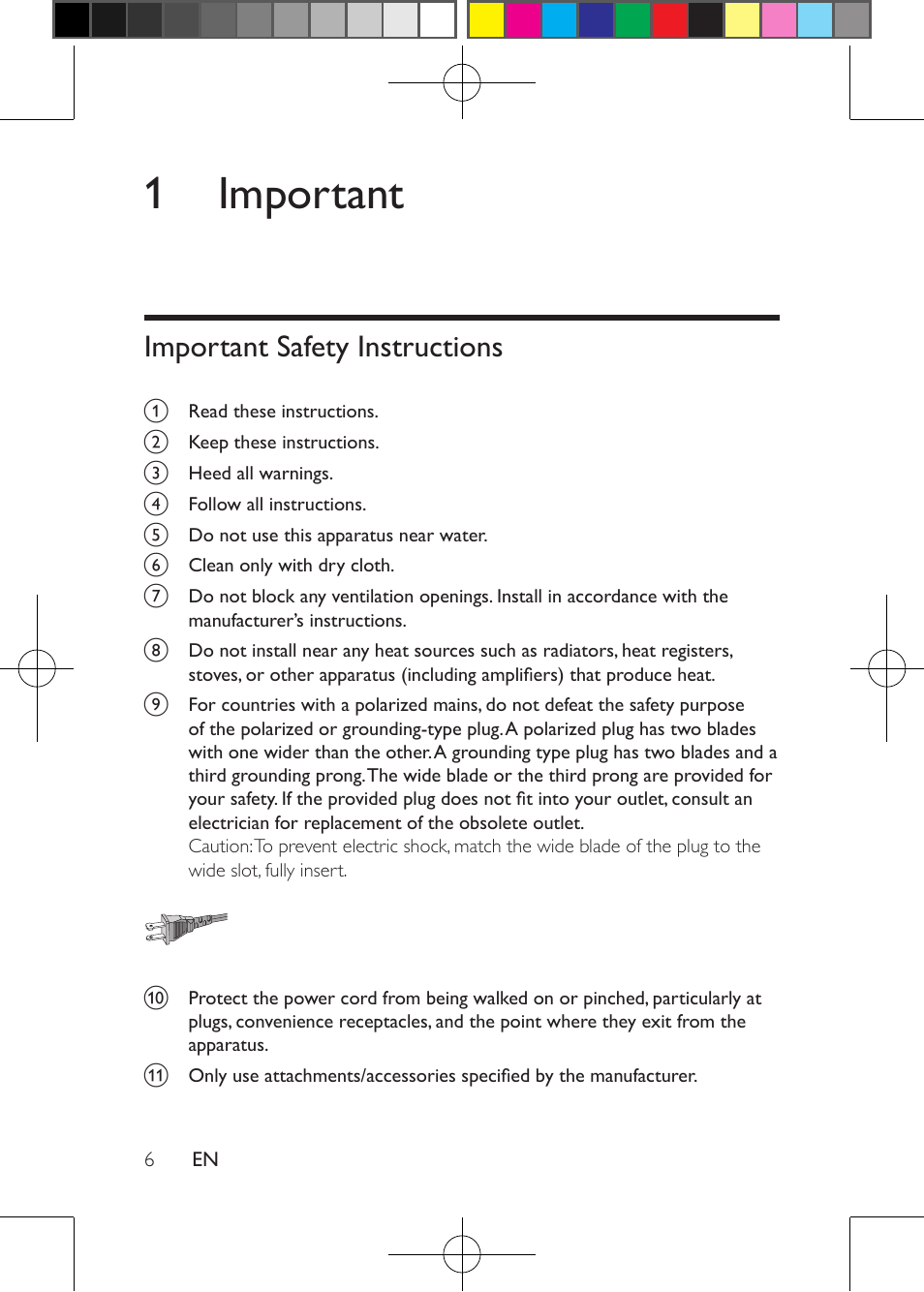 1 important, Important safety instructions | Philips Portable DVD Player PD9030 23cm- 9" LCD 5-hr playtime USB User Manual | Page 6 / 31