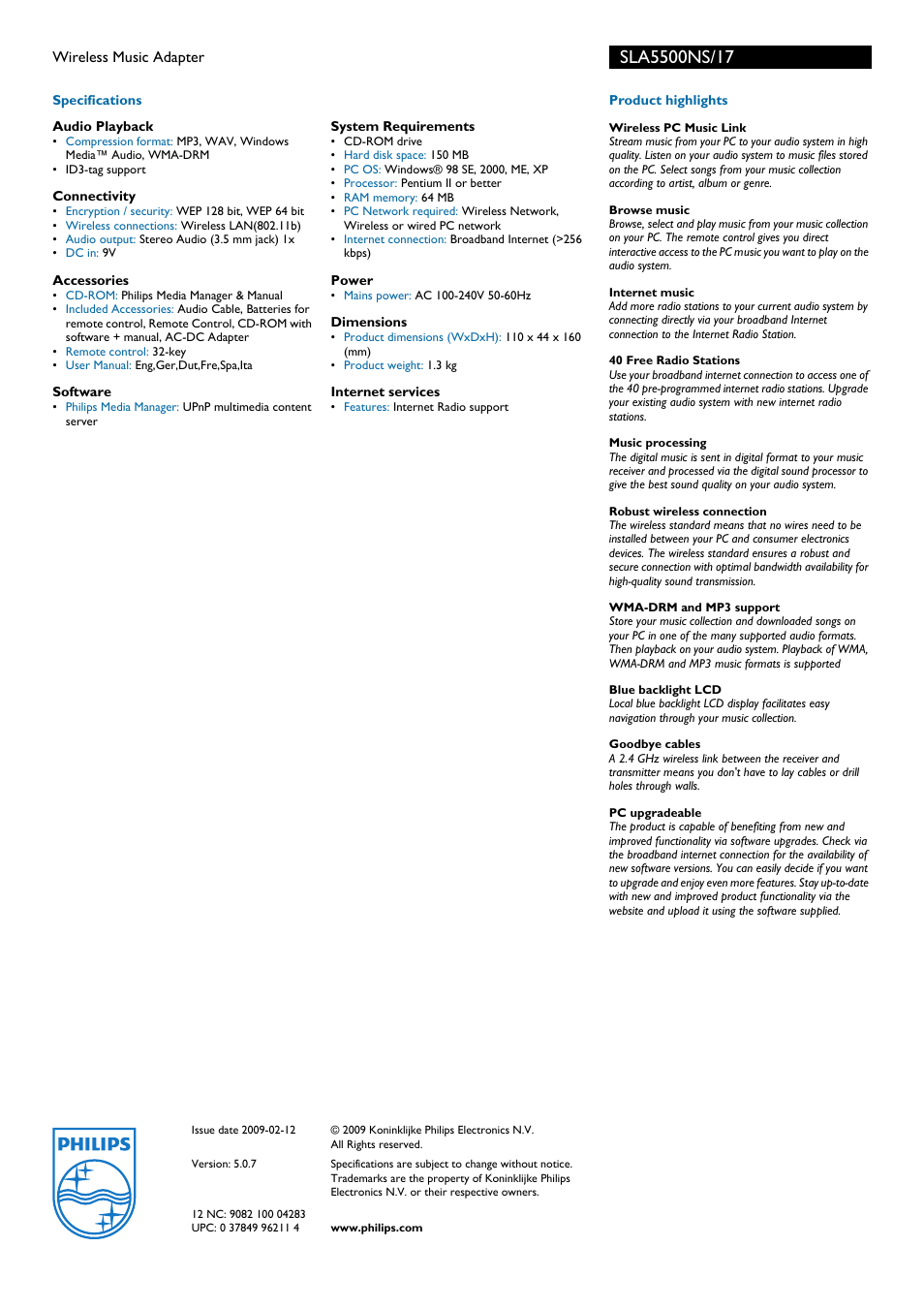 Philips Wireless Music Adapter User Manual | Page 2 / 2