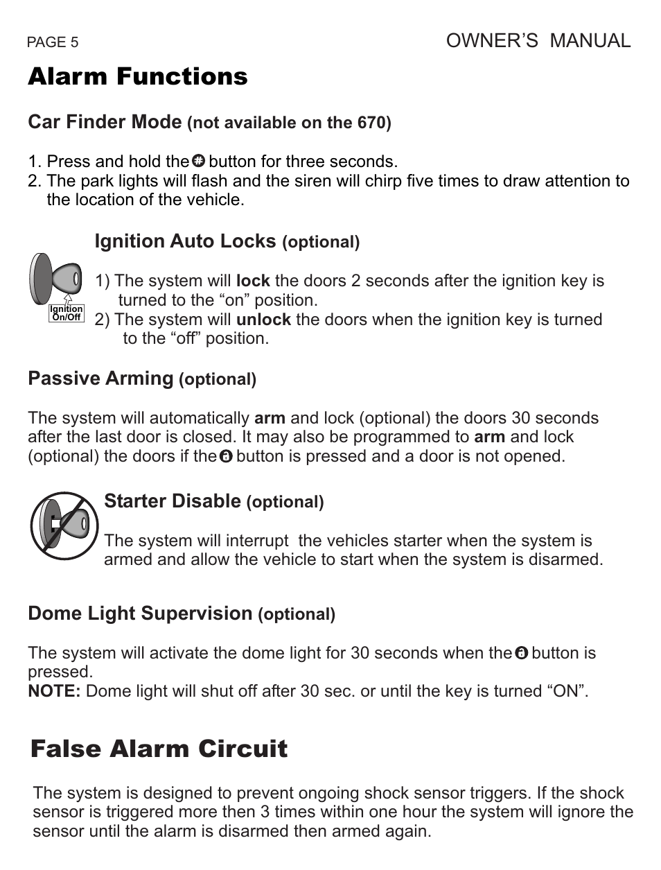 Alarm functions, False alarm circuit | Ultra Start 670 Series User Manual | Page 5 / 16