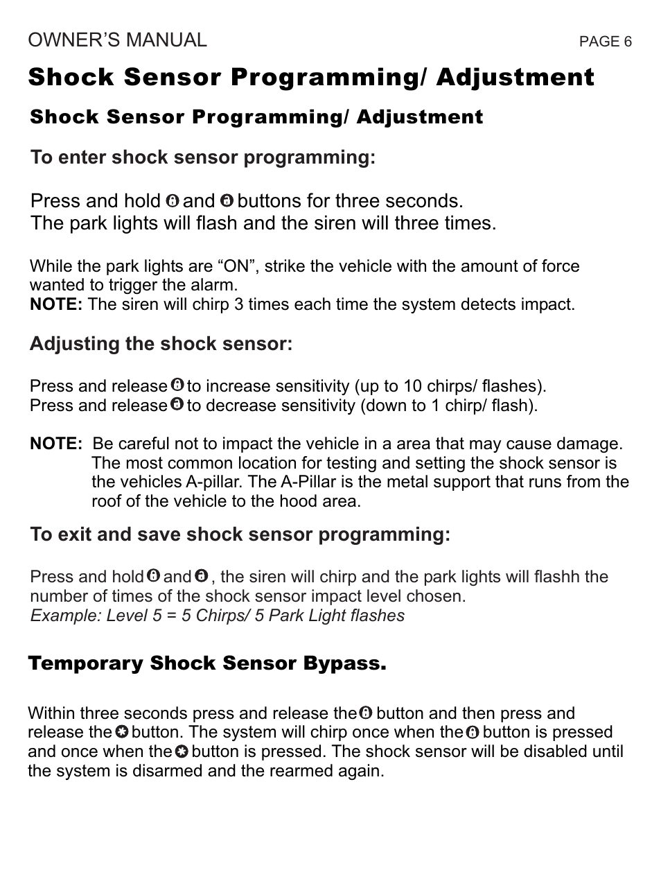 Shock sensor programming/ adjustment | Ultra Start 670 Series User Manual | Page 6 / 16