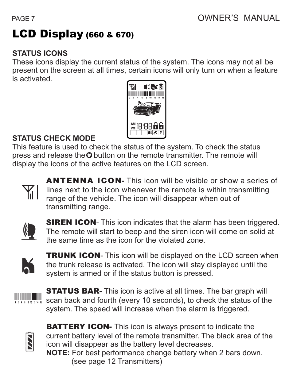 Lcd display | Ultra Start 670 Series User Manual | Page 7 / 16