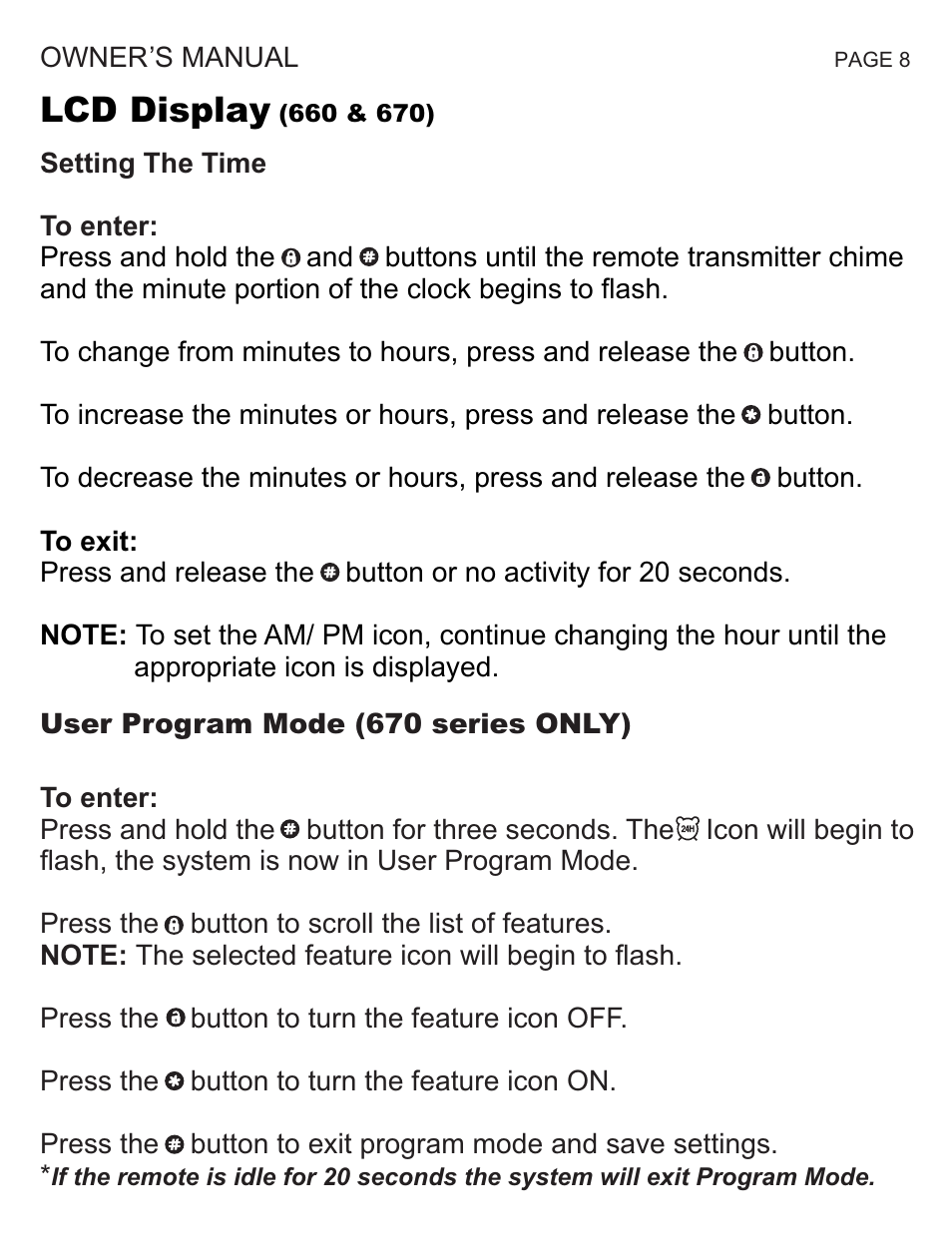 Lcd display, Owner’s manual | Ultra Start 670 Series User Manual | Page 8 / 16