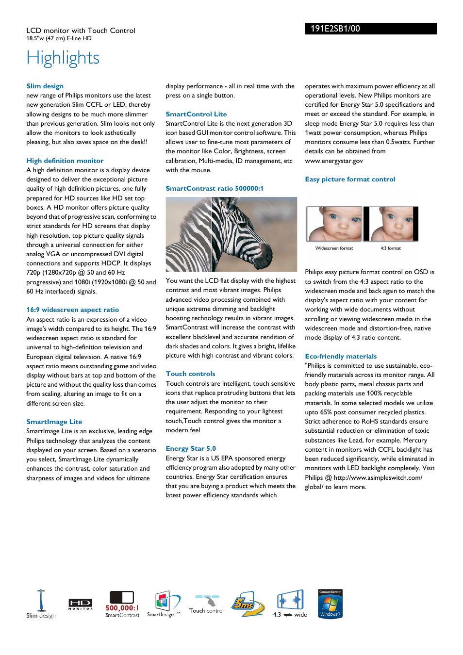 Highlights | Philips 191E2SB1-00 User Manual | Page 2 / 3