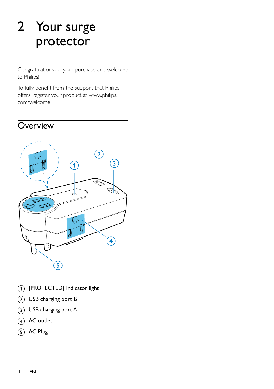 Philips Surge protector SPP8038B 3 outlets with Surge 2 USB User Manual | Page 4 / 10