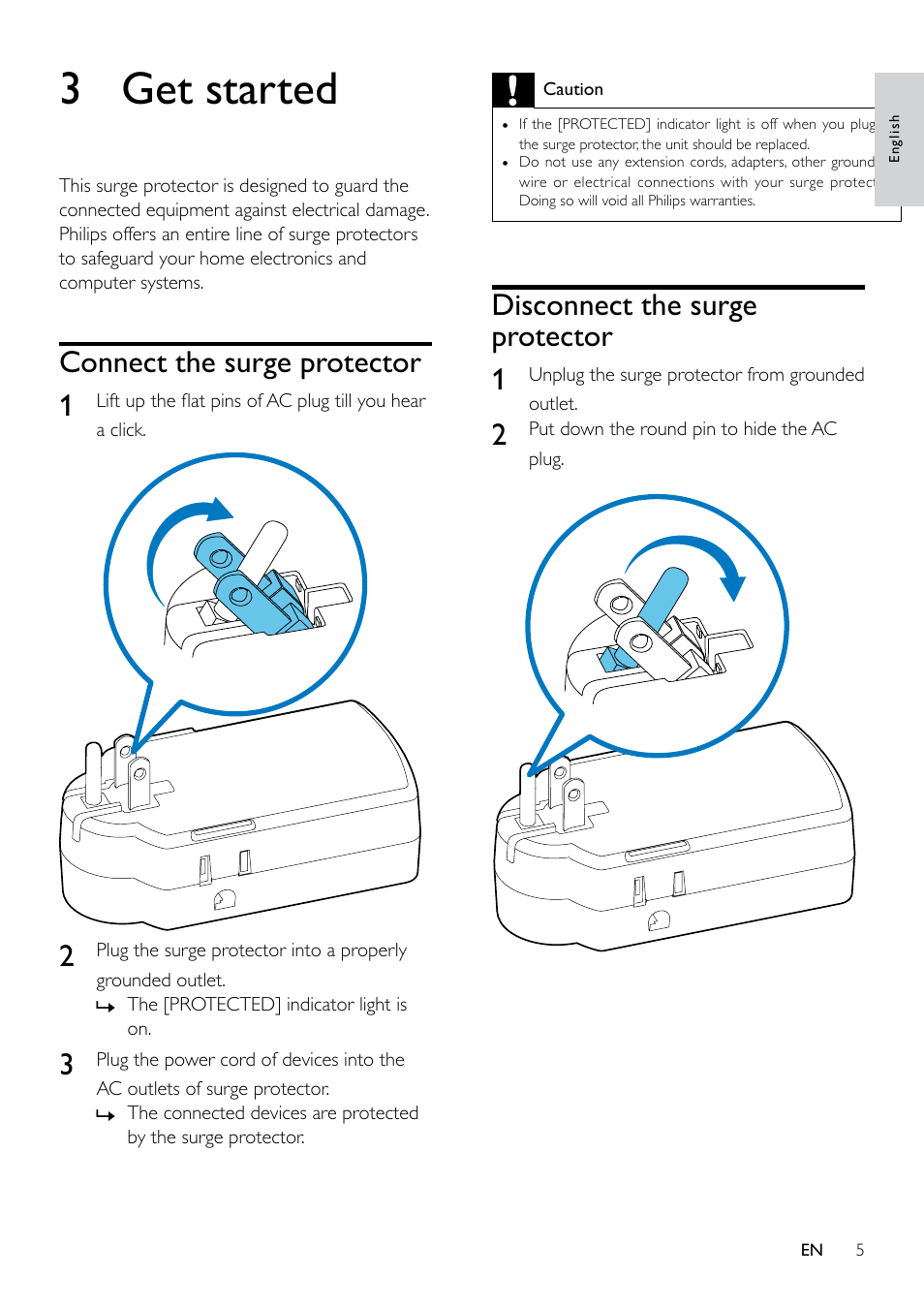 Philips Surge protector SPP8038B 3 outlets with Surge 2 USB User Manual | Page 5 / 10