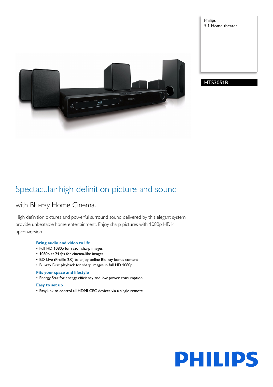 Philips 5.1 Home theater HTS3051B User Manual | 3 pages