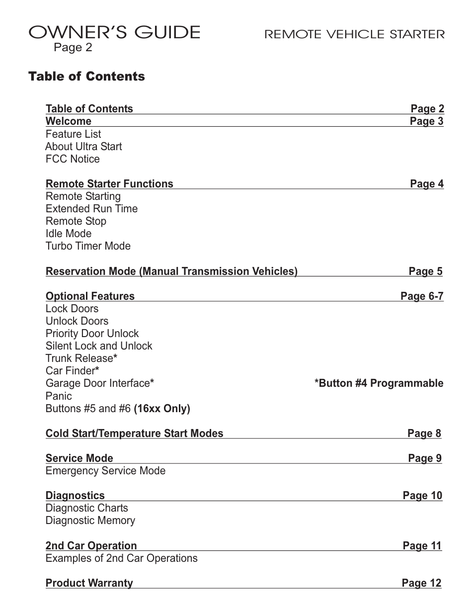 Owner’s guide | Ultra Start 16xx User Manual | Page 2 / 12