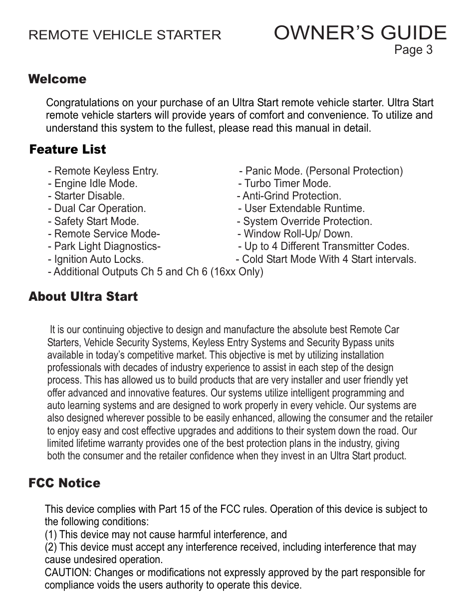 Owner’s guide | Ultra Start 16xx User Manual | Page 3 / 12