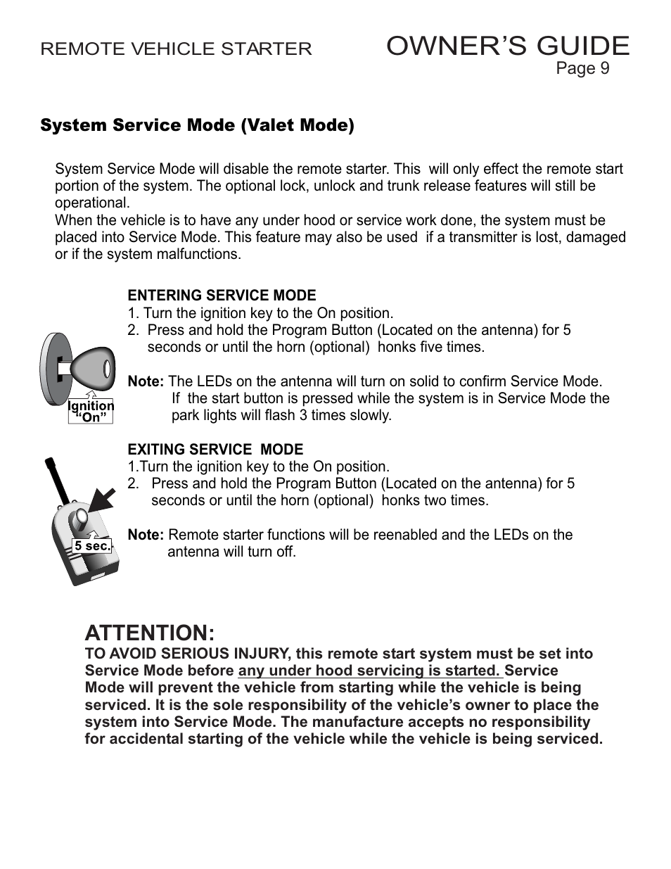 Owner’s guide, Attention | Ultra Start 16xx User Manual | Page 9 / 12