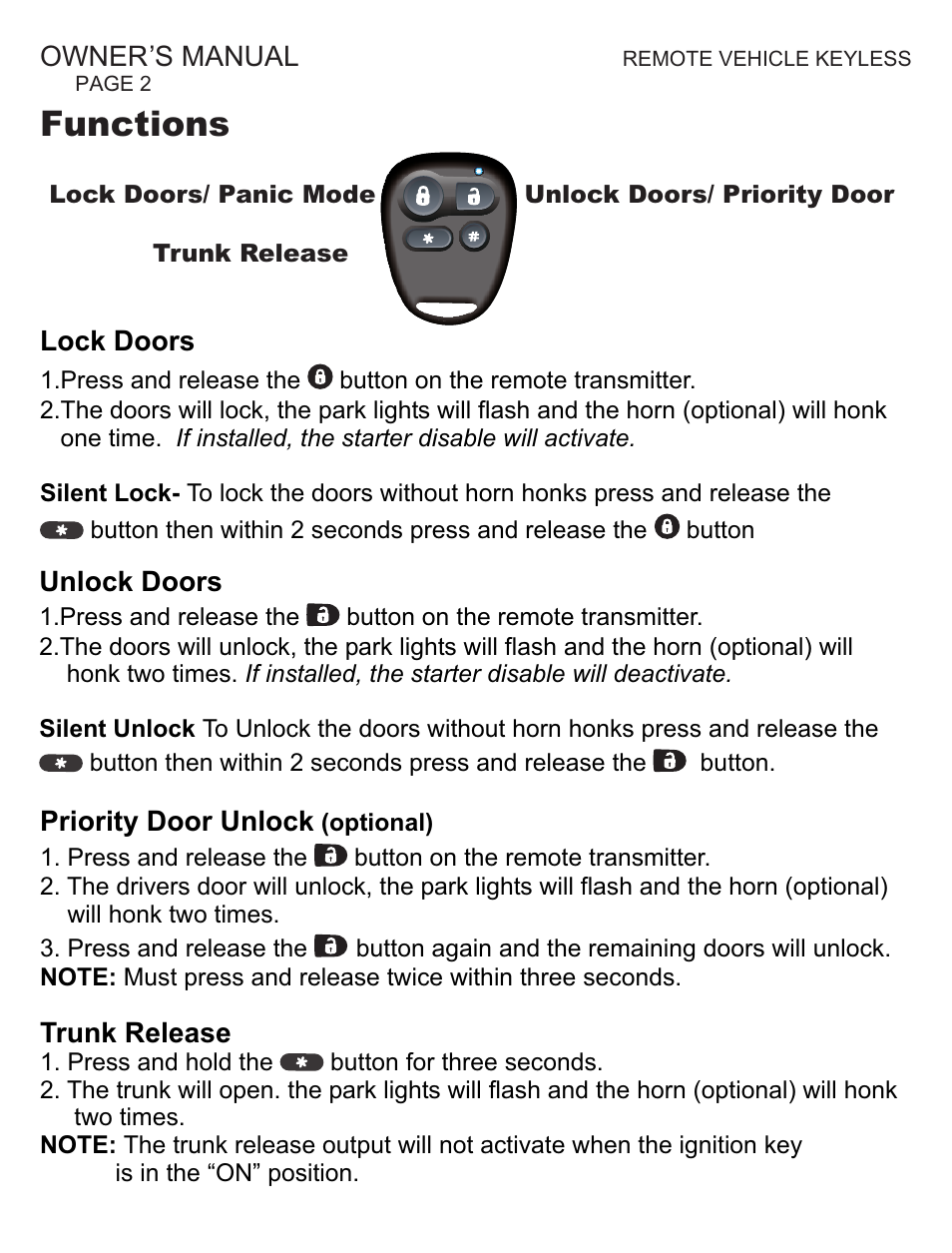 Functions | Ultra Start Key-5 User Manual | Page 2 / 4