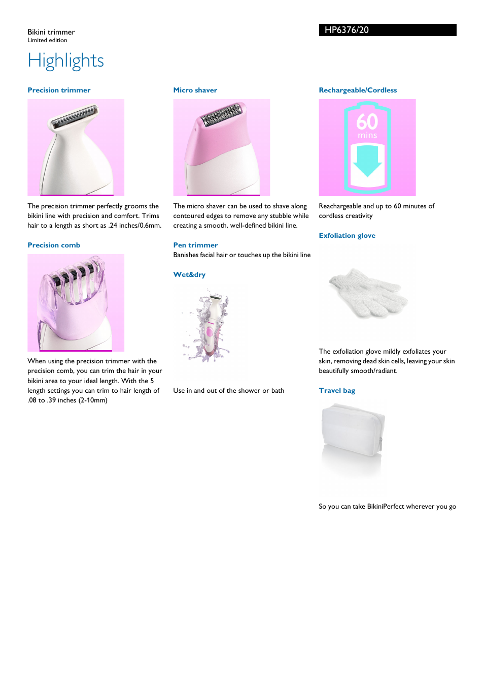 Highlights | Philips HP6376-20 User Manual | Page 2 / 3