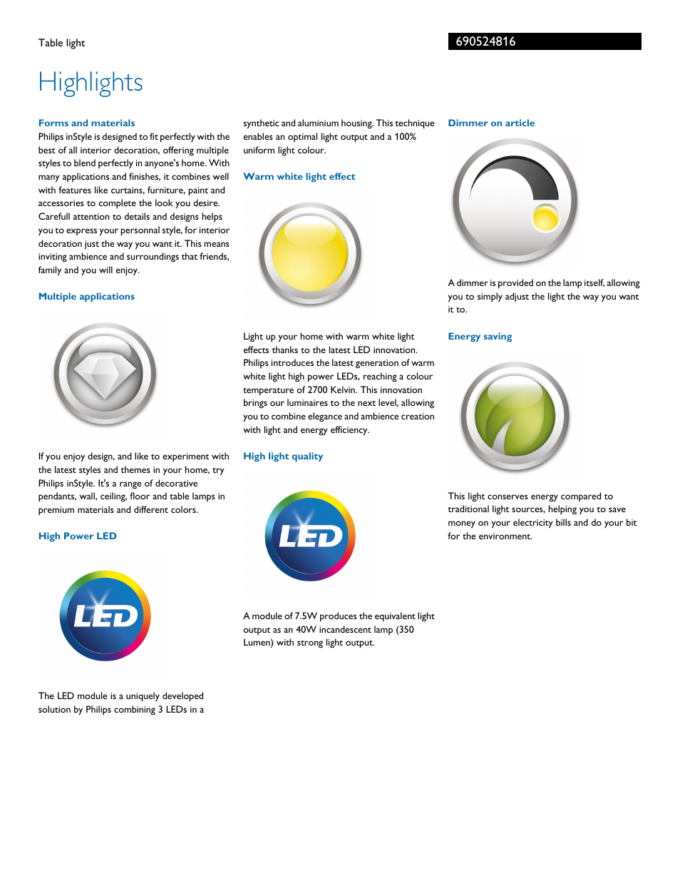 Highlights | Philips 690524816 User Manual | Page 2 / 3