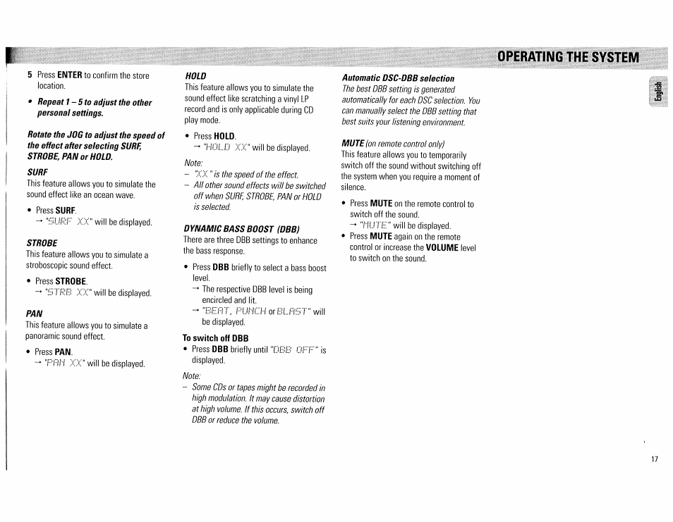 To switch off dbb, Operating the system | Philips FW890P37 User Manual | Page 17 / 88