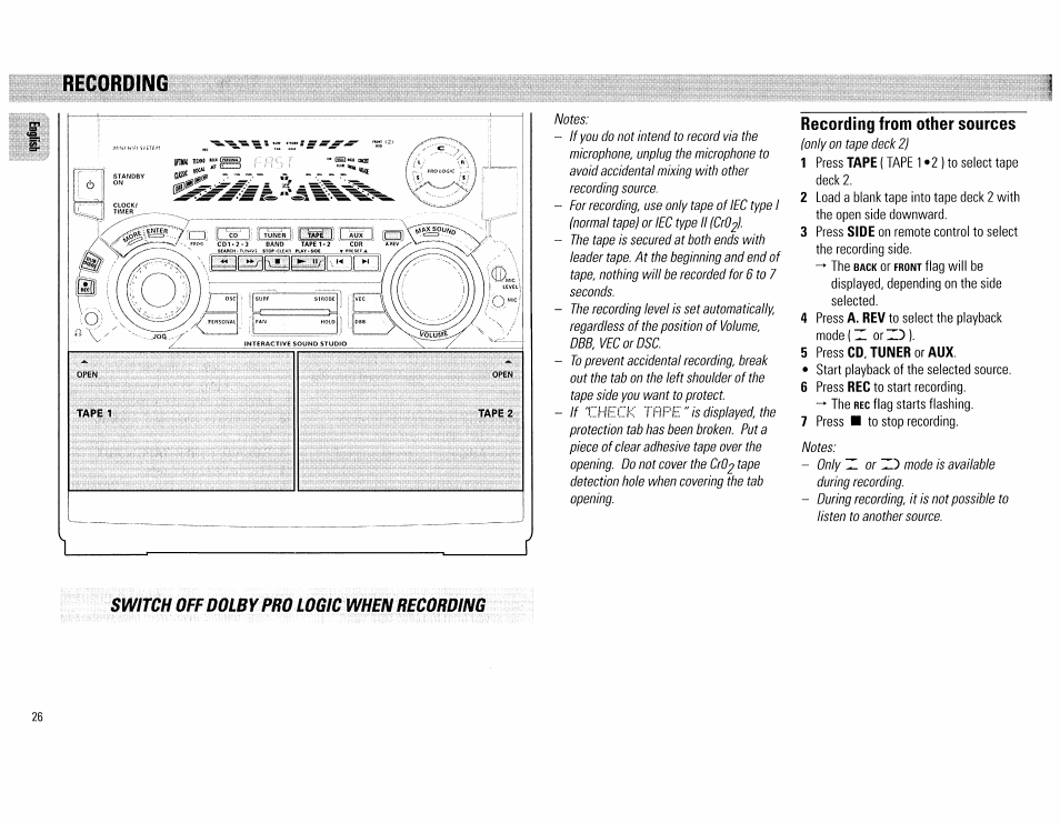 Recording, Recording from other sources, Recording -27 | Philips FW890P37 User Manual | Page 26 / 88