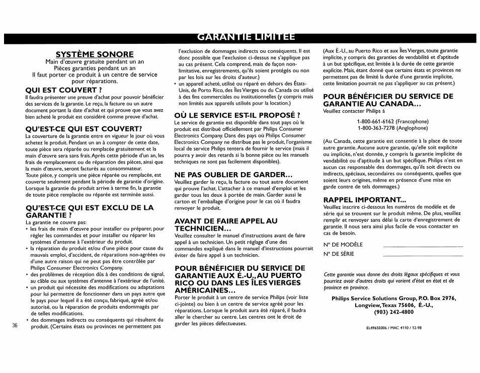 Systeme sonore | Philips FW890P37 User Manual | Page 36 / 88