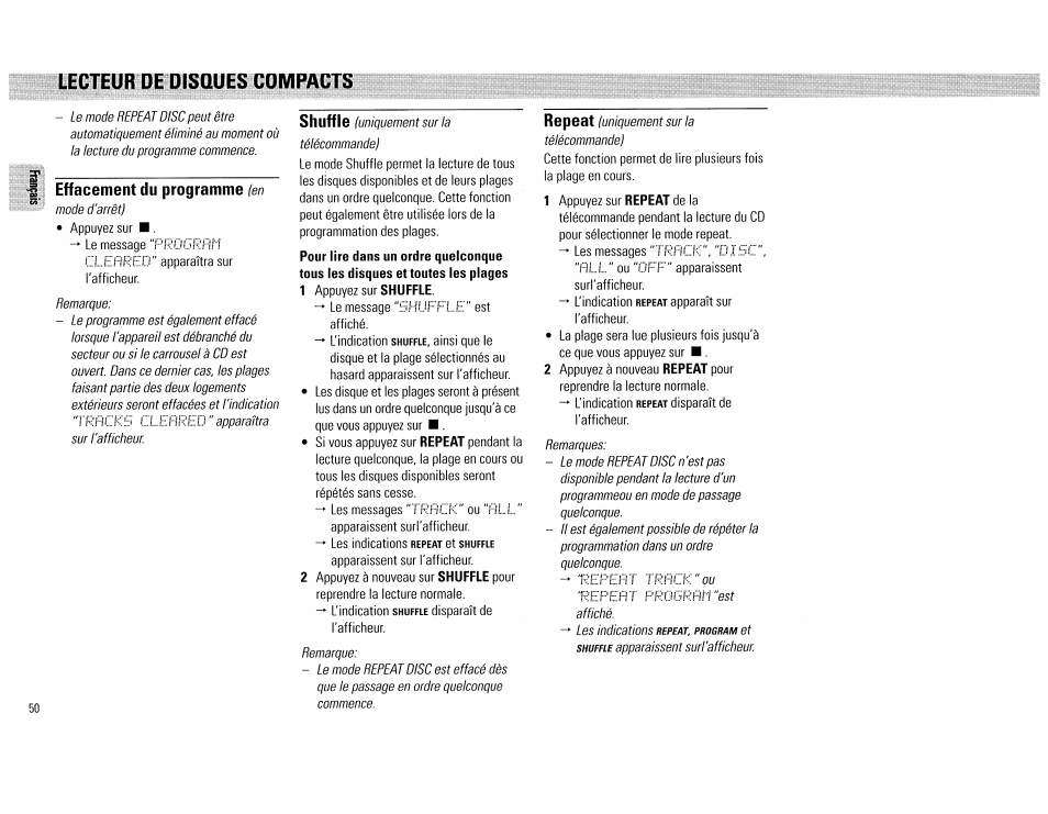 Effacement du programme (en, Lecteur de disques compacts | Philips FW890P37 User Manual | Page 50 / 88
