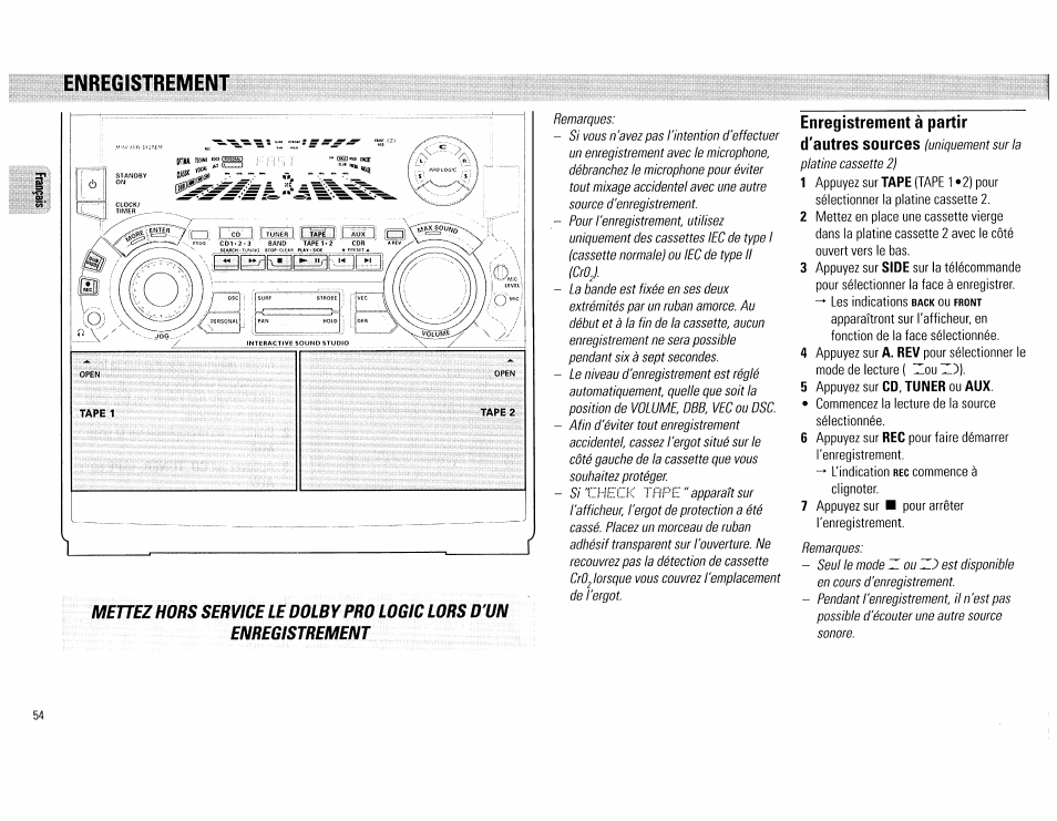 Enregistrement | Philips FW890P37 User Manual | Page 54 / 88